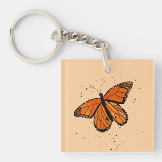 Handpainted Monarch Butterfly in Watercolor Sleutelhanger (Voorkant)