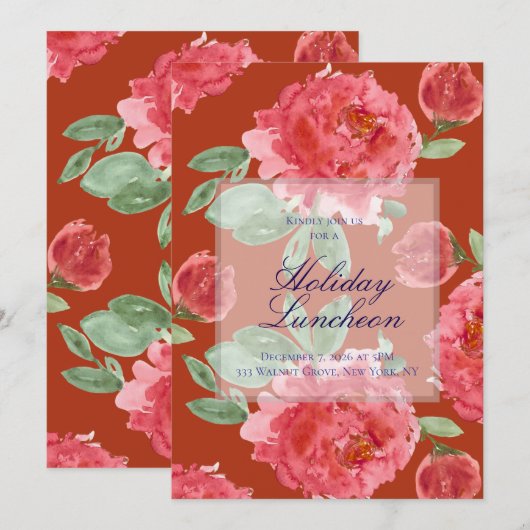 Handpainted Red Roses Holiday Luncheon (Voorkant / Achterkant)