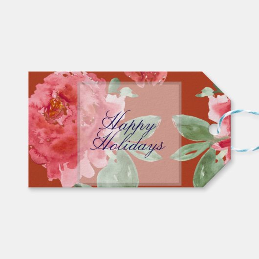 Handpainted Red Roses Holiday Luncheon Cadeaulabel (Voorkant (Horizontaal))