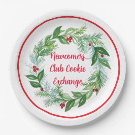 Handpainted Watercolor Christmas Holiday Wreath Papieren Bordje