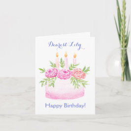 Handpainted Watercolor Floral BIRTHDAY Cake Notitiekaartje