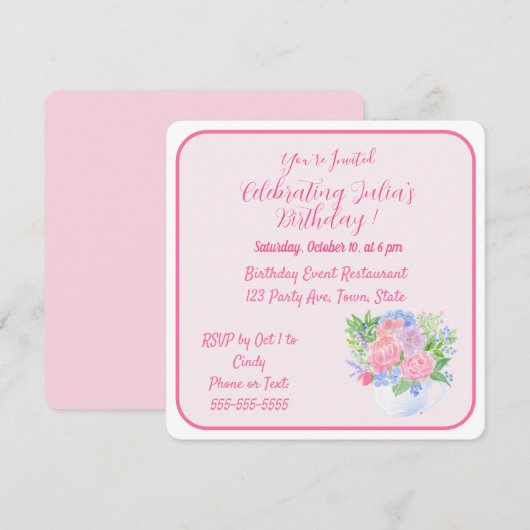 Handpainted Watercolor Flowers HAPPY BIRTHDAY Kaart (Voorkant / Achterkant)