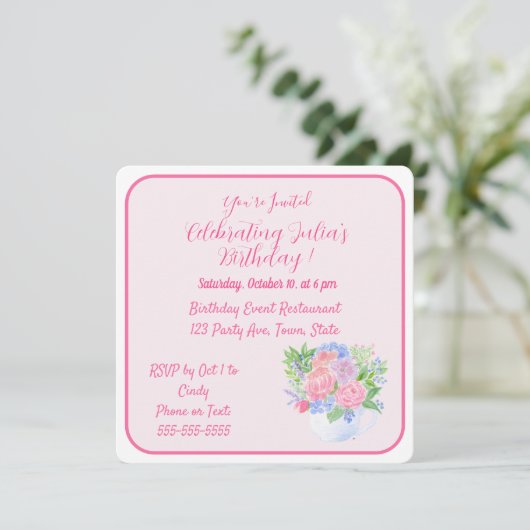 Handpainted Watercolor Flowers HAPPY BIRTHDAY Kaart (Staand voorkant)