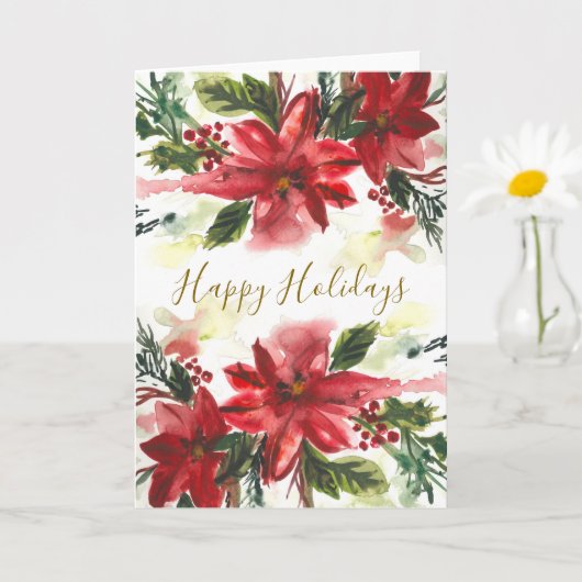 Handpainted Watercolour Poinsettas Kaart (Kleine Plant)