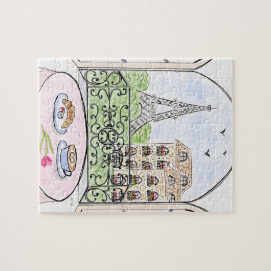 Handpainted Whimsical Paris and Eiffel Tower Legpuzzel (Horizontaal)