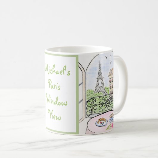 Handpainted Whimsical Paris Drawing PERSONALIZE Koffiemok (Voorkant rechts)
