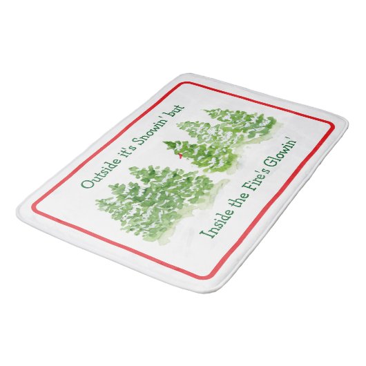 Handpainted Winter Trees Outside Snow Fires Glowin Badmat (Gekanteld)