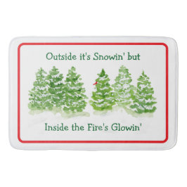 Handpainted Winter Trees Outside Snow Fires Glowin Badmat