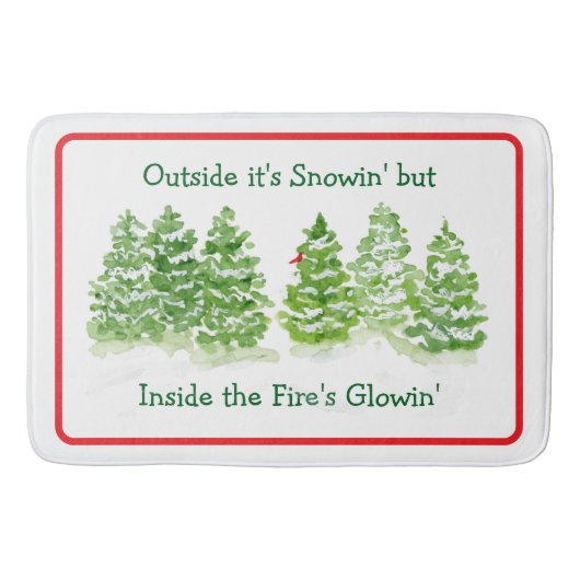 Handpainted Winter Trees Outside Snow Fires Glowin Badmat (Voorkant)