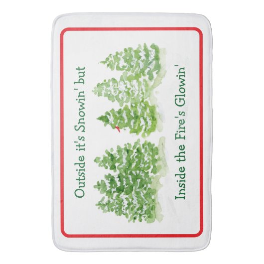 Handpainted Winter Trees Outside Snow Fires Glowin Badmat (Voorkant Verticaal)