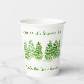 Handpainted Winter Trees Outside Snow Fires Glowin Papieren Bekers (Achterkant)