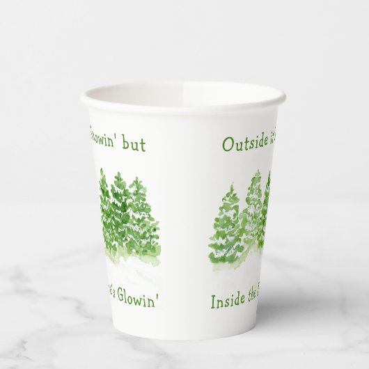 Handpainted Winter Trees Outside Snow Fires Glowin Papieren Bekers (Links)