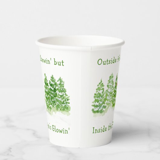 Handpainted Winter Trees Outside Snow Fires Glowin Papieren Bekers (Rechts)