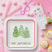 Handpainted Winter Trees PERSONALIZE NAME Papieren Bordje (Feest)