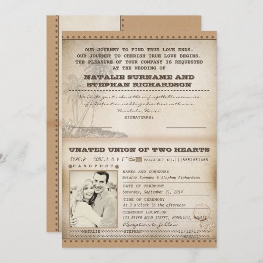 handpalmen huwelijkspaspoortuitnodigingen kaart (Voorkant / Achterkant)