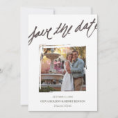 Handpenseel Lettering | De datum-fotokaart opslaan Save The Date (Voorkant)