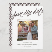 Handpenseel Lettering | De datum-fotokaart opslaan Save The Date (Voorkant / Achterkant)