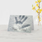 Handprint in de Sneeuw; Gelukkige Verjaardag Kaart (Gele Bloem)