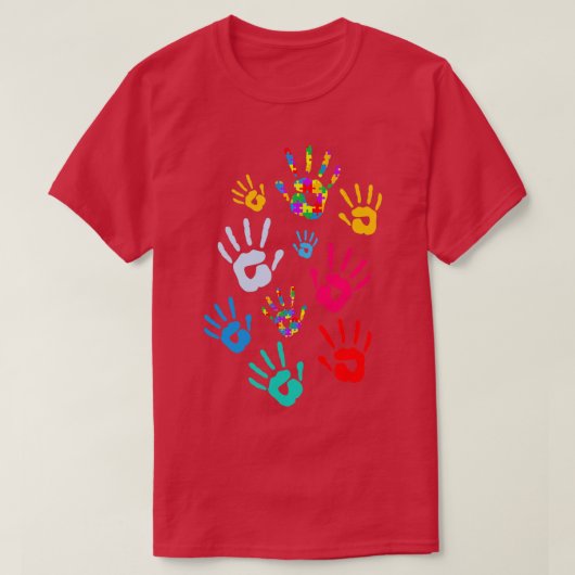Handprint Kinder Autisme Awareness Puzzle Family M T-shirt (Design voorkant)