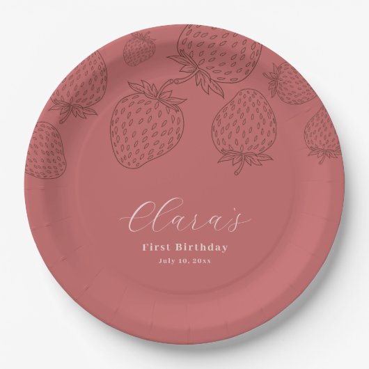 Handraw Minimalist Strawberry Birthday Paper Bord (Voorkant)