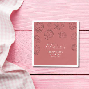 Handraw Roze Aardbei Minimalistische Verjaardag Servet
