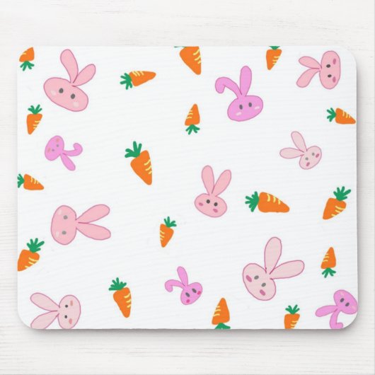 Handrawn Bunnies & Carrots Mousepad Muismat (Voorkant)