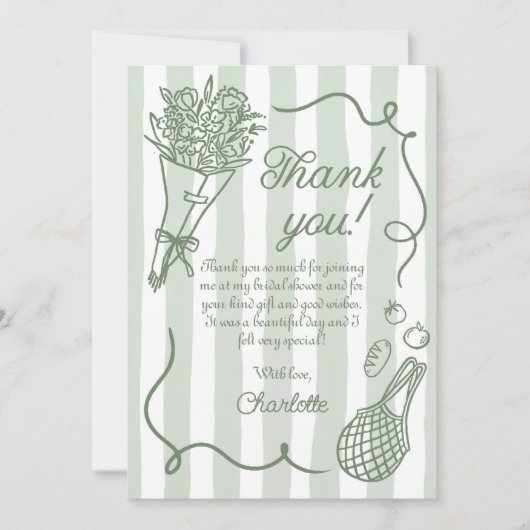 Handrawn Fresh Off the Market Vrijgezellenfeest Bedankkaart (Voorkant)