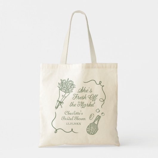 Handrawn Fresh Off the Market Vrijgezellenfeest Tote Bag (Achterkant)