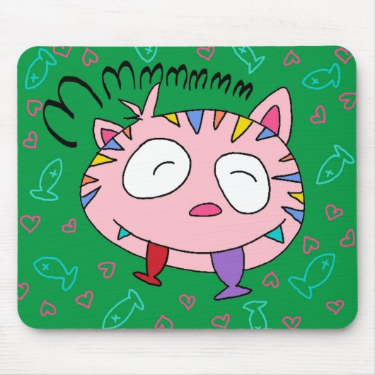 Handrawn Kat Love Fish Mousepad Muismat (Voorkant)