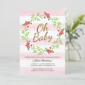 Handroze strepen, met baby shower kaart (Staand voorkant)