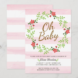 Handroze strepen, met baby shower kaart