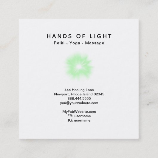*~* Hands Ball Energy + Lichten Reiki Healing Vierkante Visitekaartje (Achterkant)