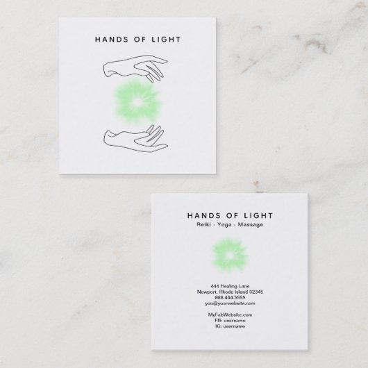 *~* Hands Ball Energy + Lichten Reiki Healing Vierkante Visitekaartje (Voorkant / Achterkant)
