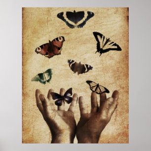 Hands Butterflies Artwork Poster