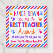 Hands Down U bent de beste leraar in de buurt Bedankjes Labels (Voorkant)