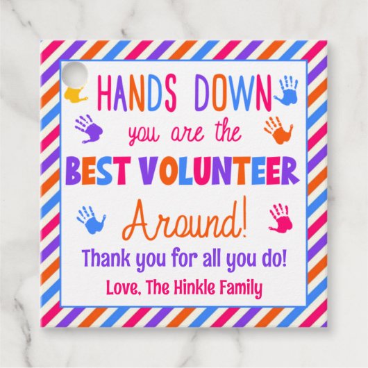 Hands Down U bent de beste vrijwilliger rond Bedankjes Labels (Voorkant)