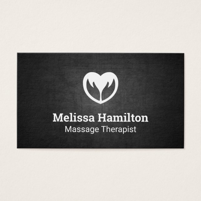 Hands- en hartpictogram | Achtergrond zwart textie Visitekaartje (Voorkant)