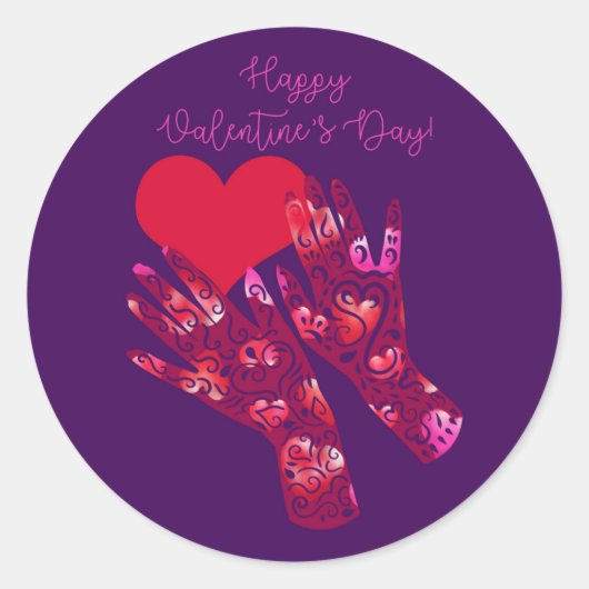 Hands en Heart Happy Valentijnsdag Ronde Sticker (Voorkant)