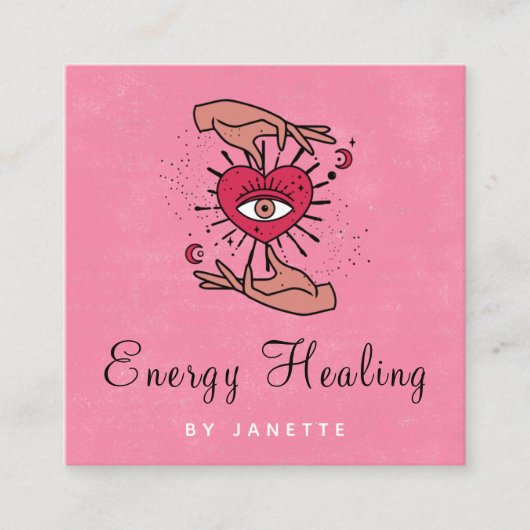 Hands- en Mystic Moon Eye Pink Red-energie Vierkante Visitekaartje (Voorkant)