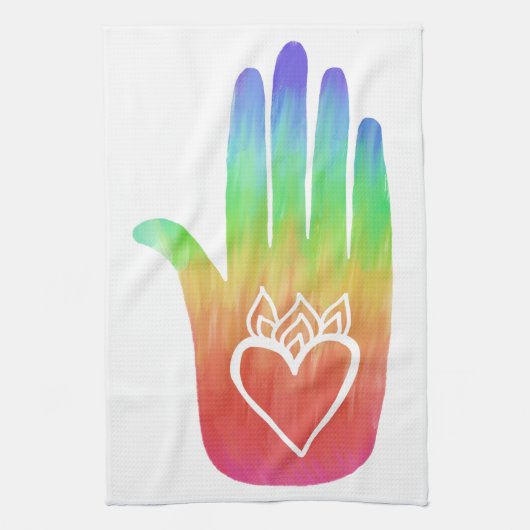 Hands Hamsa harst palmregenboog Theedoek (Verticaal)