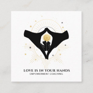 *~* Hands Heart Black Gold Sun Cosmic Energy Vierkante Visitekaartje