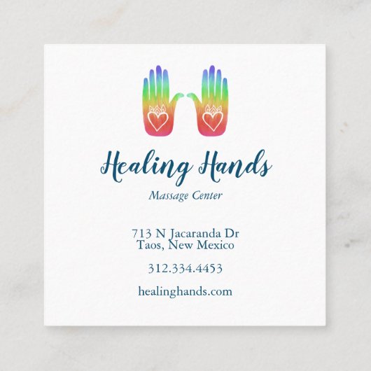 Hands Hearts Hamsa Rainbow Pattern Vierkante Visitekaartje (Achterkant)