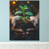 Hands Holding Seedling Growth Hope Art Canvas Afdruk (Insitu (Houten vloer))