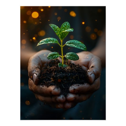 Hands Holding Seedling Growth Hope Art Perfect Poster (Voorkant)