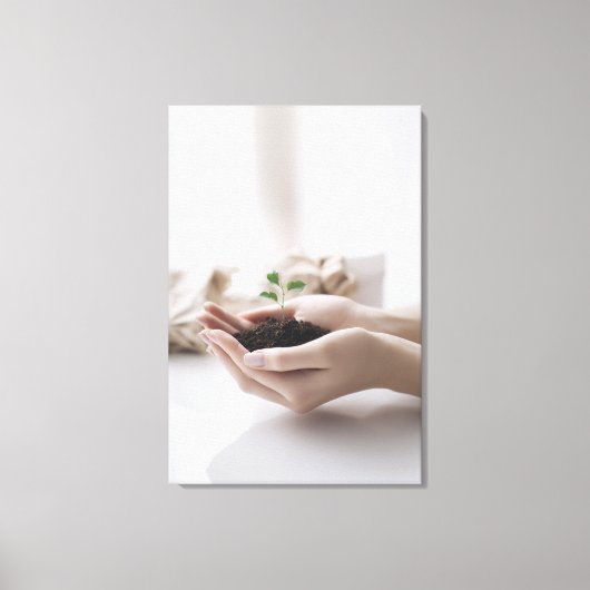 Hands Holding Seedling Growth Hope Canvas Afdruk (Voorkant)