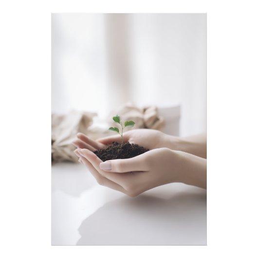 Hands Holding Seedling Growth Hope Foto Afdruk (Voorkant)