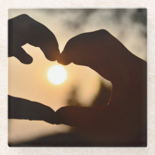 Hands Making Heart Sunset - Onderzetter