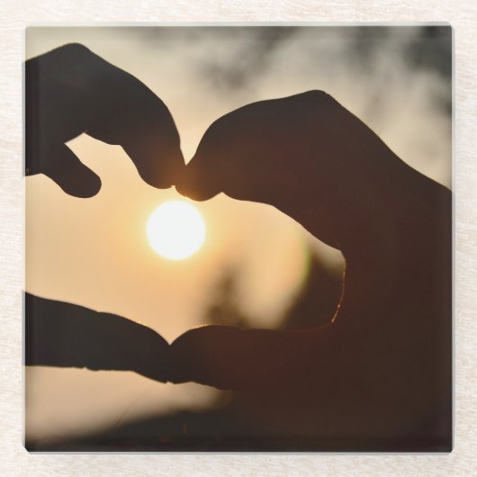 Hands Making Heart Sunset - Onderzetter Glazen Onderzetter (Voorkant)