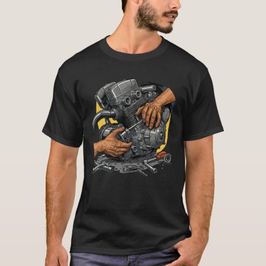 Hands of a Mechanic – Engine Repair Artwork T-shirt (Voorkant)