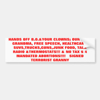 HANDS OFF B.O. & JULLIE KLOWNS; ONZE KINDEREN, OMA BUMPERSTICKER
